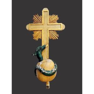 Large Altar Element Glorious Cross Globe Serpent 18th Century