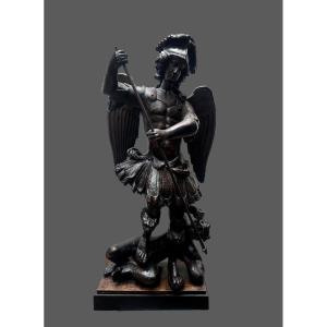 Large Statue Of The Archangel St Michael Killing The Devil 17th Century