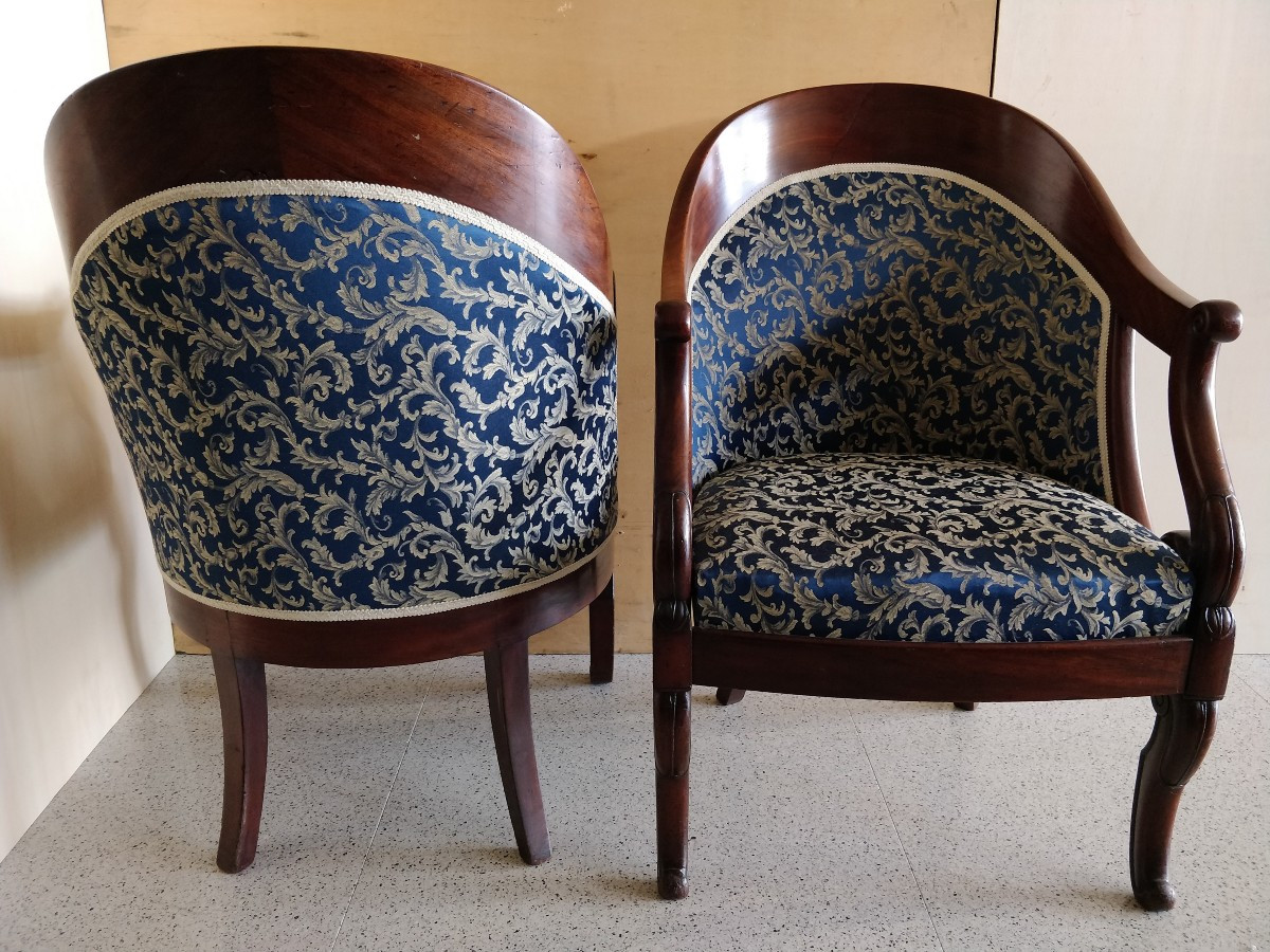 Coppia di poltrone , periodo Napoleone III, in mogano-photo-2