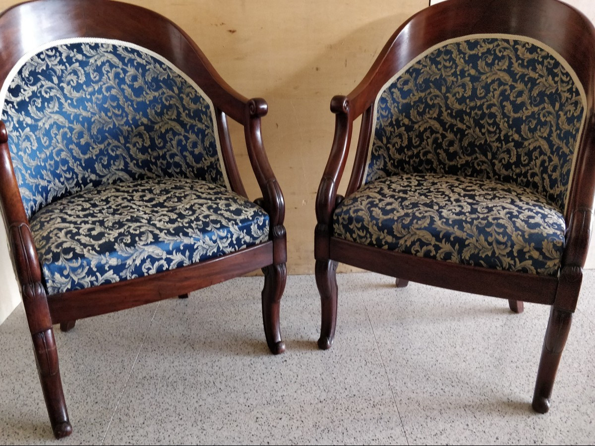 Coppia di poltrone , periodo Napoleone III, in mogano