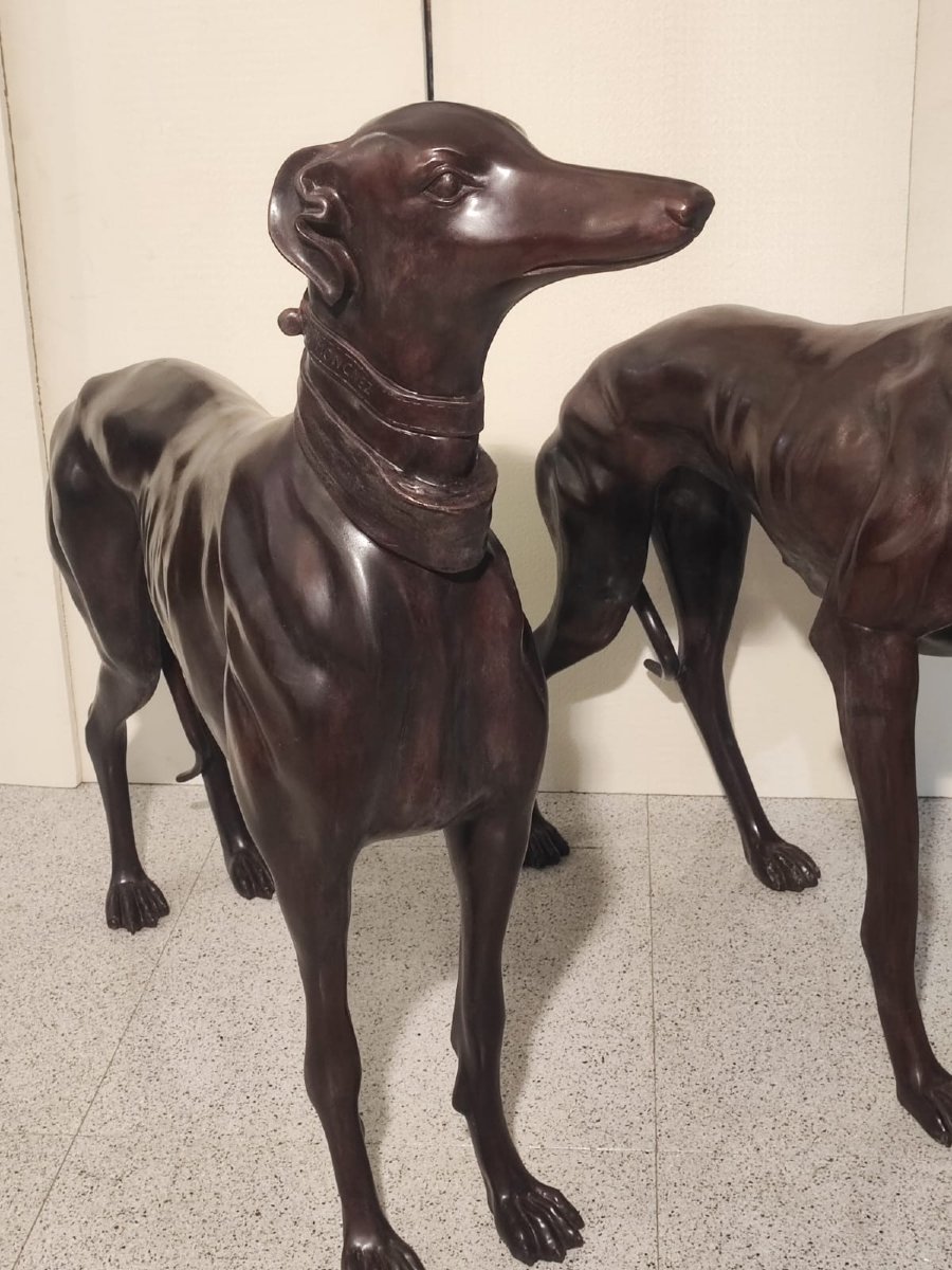 Coppia di levrieri in bronzo-photo-3