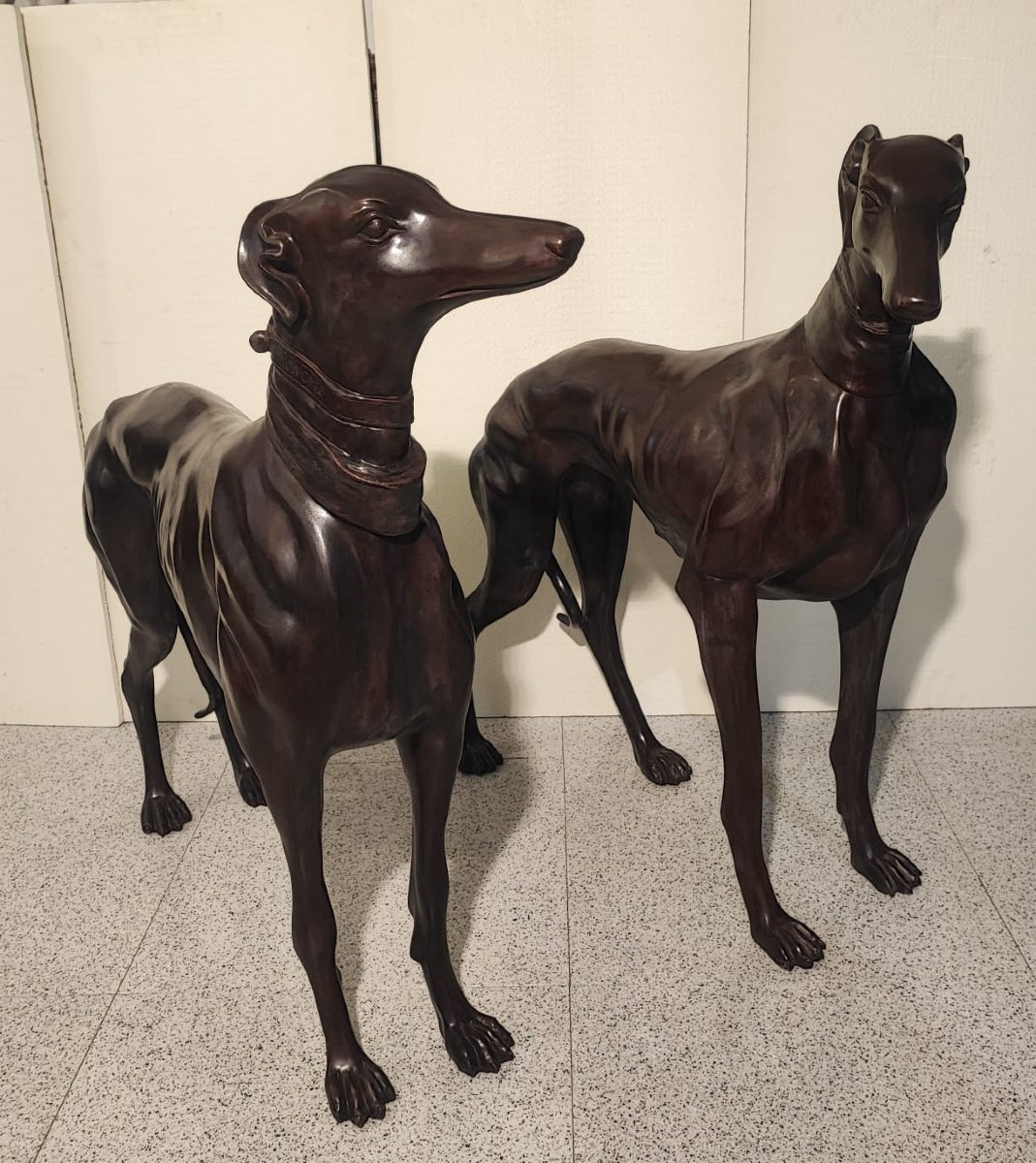 Coppia di levrieri in bronzo-photo-4