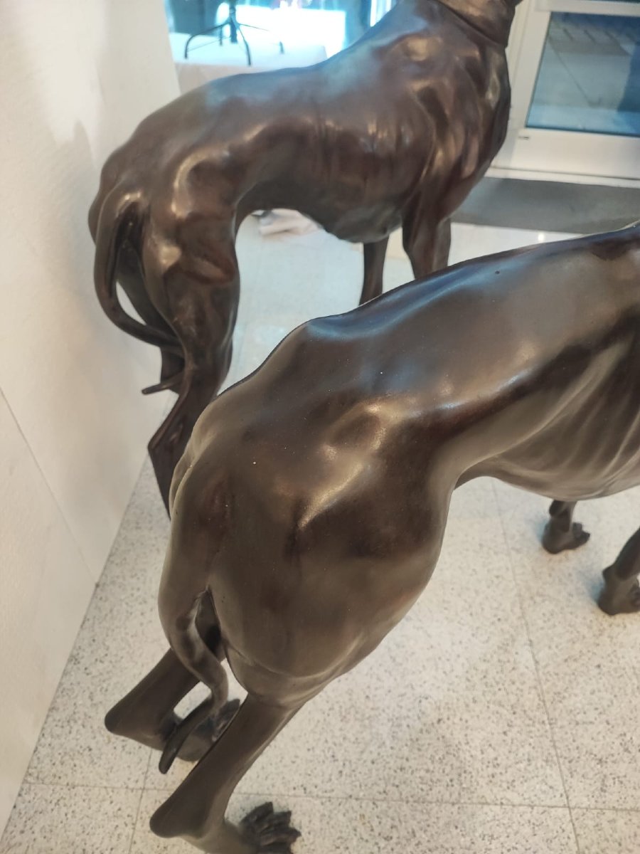 Coppia di levrieri in bronzo-photo-2
