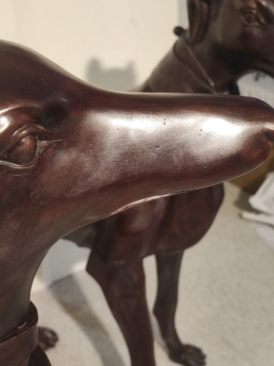 Coppia di levrieri in bronzo-photo-8