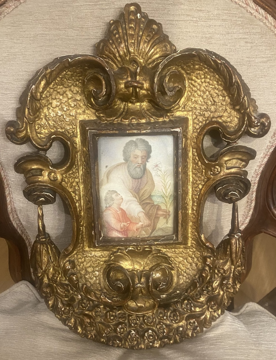 Interessante dipinto raffigurante San Giuseppe con Bambino Gesù, del XVII 