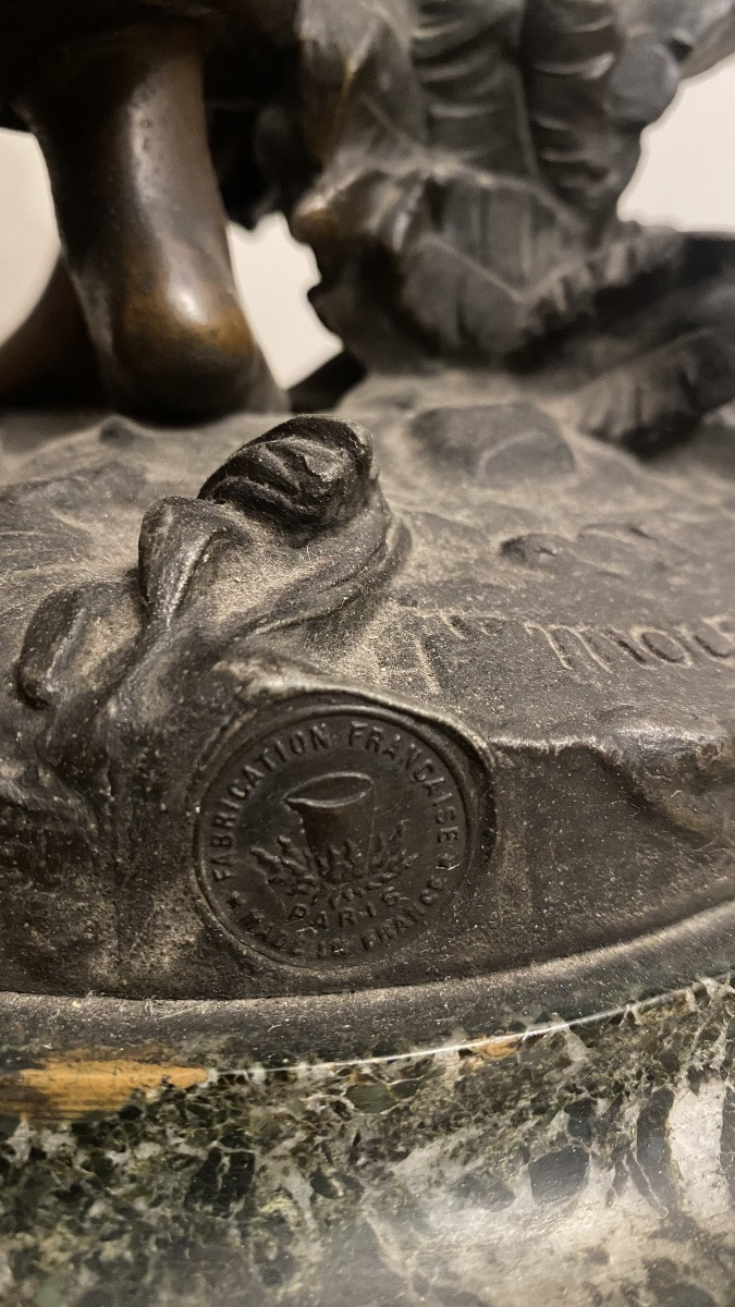 Scultura in antimonio firmata, MOREAU MATHURIN Dijon 18 novembre 1822 Paris 14 février 1912 -photo-2