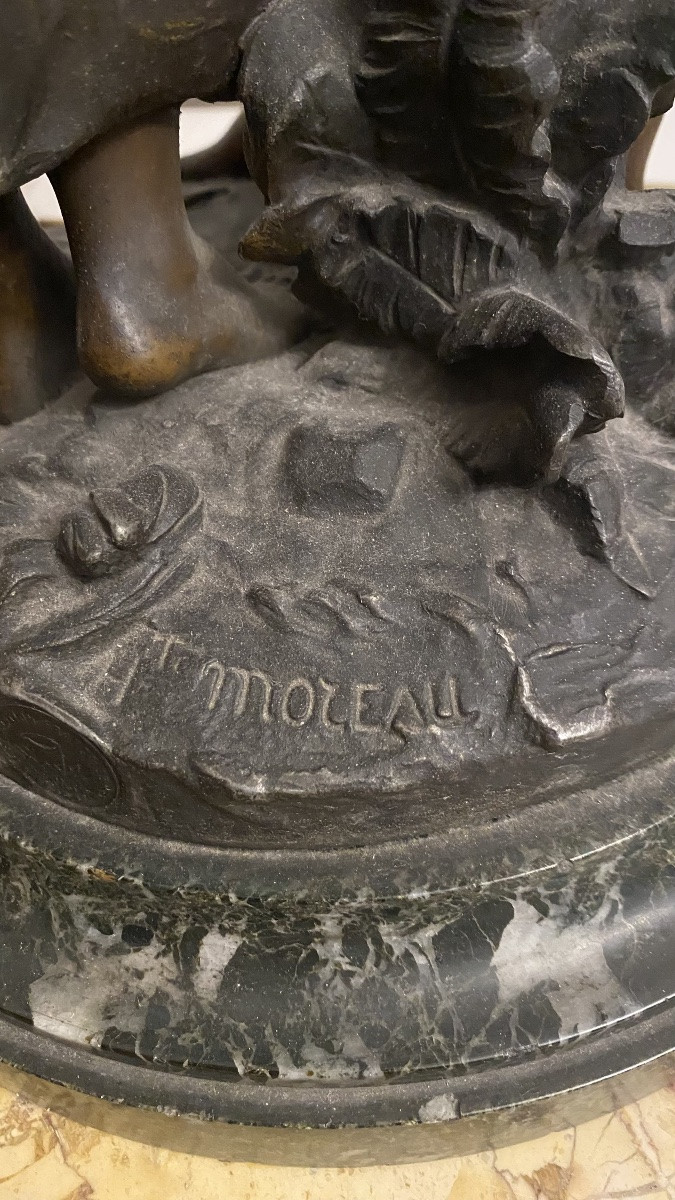 Scultura in antimonio firmata, MOREAU MATHURIN Dijon 18 novembre 1822 Paris 14 février 1912 -photo-3