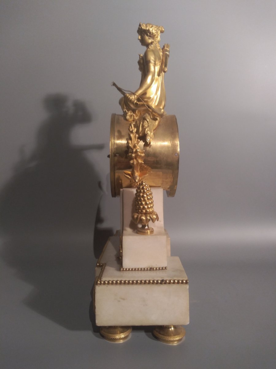 Pendule Ancienne, Pendule De Cheminée, Marbre Blanc Bronze Doré, Signée Le Jeune à Paris-photo-2