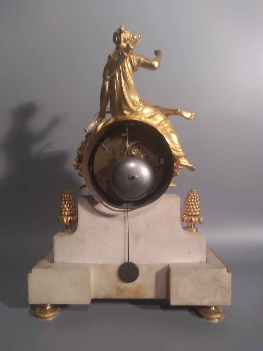 Pendule Ancienne, Pendule De Cheminée, Marbre Blanc Bronze Doré, Signée Le Jeune à Paris-photo-4
