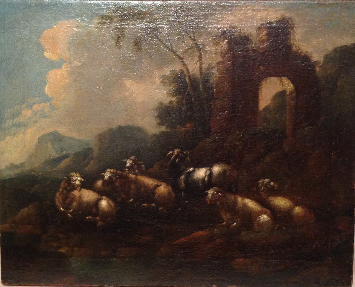 Peinture De Scène Rurale Avec Ruines, Huile Sur Toile, Philipp Peter Roos - Rosa Da Tivoli