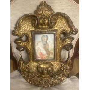 Interessante dipinto raffigurante San Giuseppe con Bambino Gesù, del XVII 