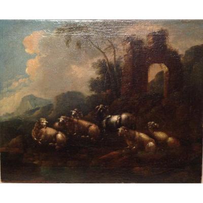 Peinture De Scène Rurale Avec Ruines, Huile Sur Toile, Philipp Peter Roos - Rosa Da Tivoli