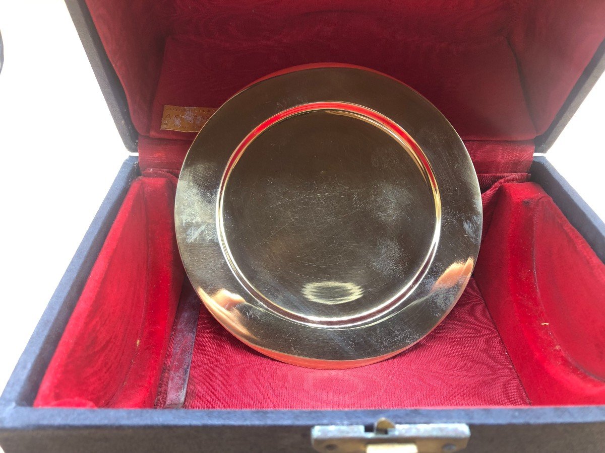 Calice liturgico italiano in stile Liberty con coppa liscia e piede martellato in argento-photo-4