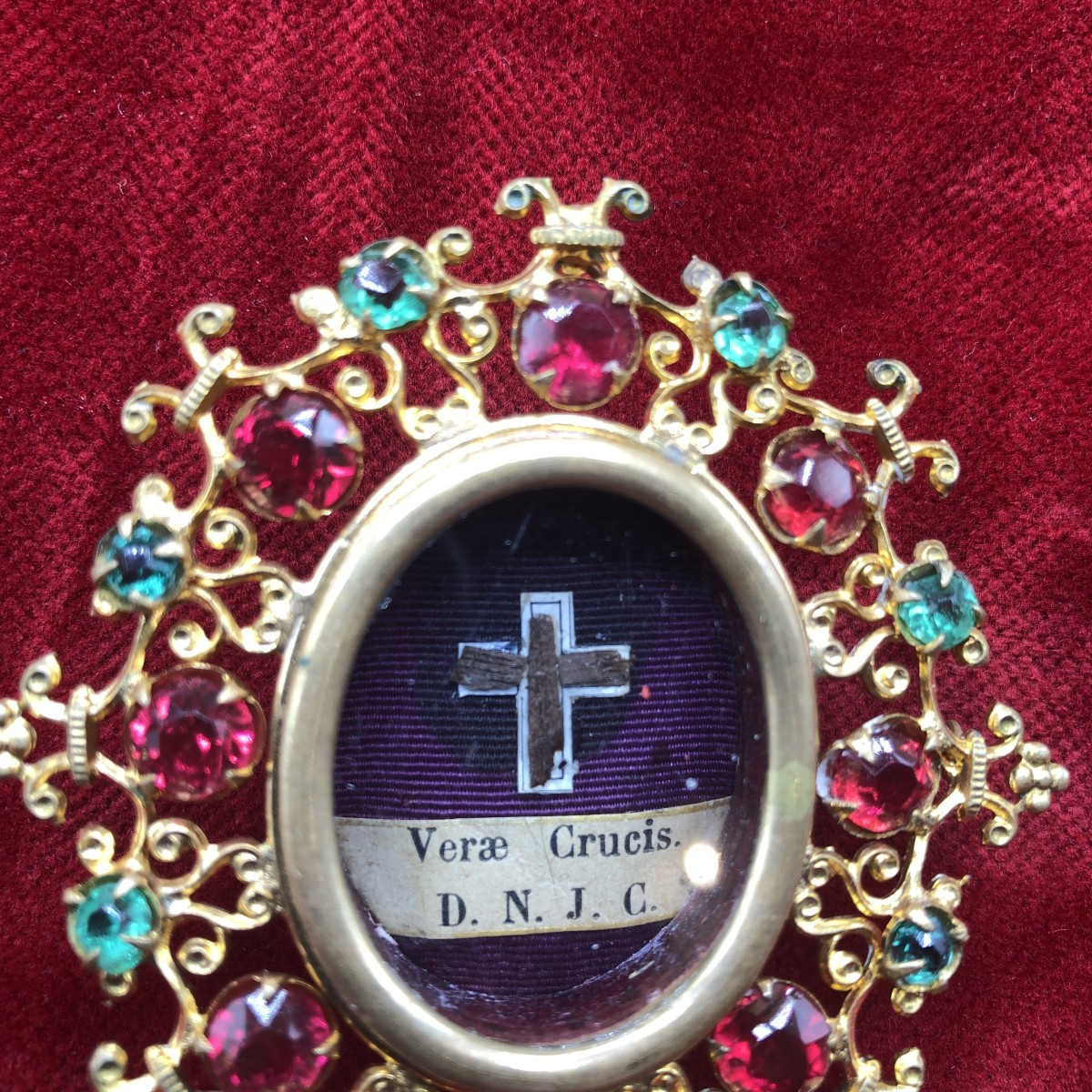 RELIQUIARIO DELLA SANTA CROCE DI NOSTRO SIGNORE GESU' CRISTO IN OTTONE DORATO 