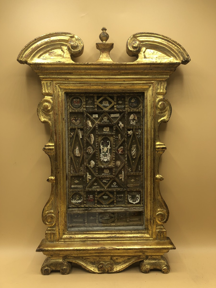 RELIQUIARIO A CORNICE DEL XVII° SECOLO CON PIU' RELIQUIE