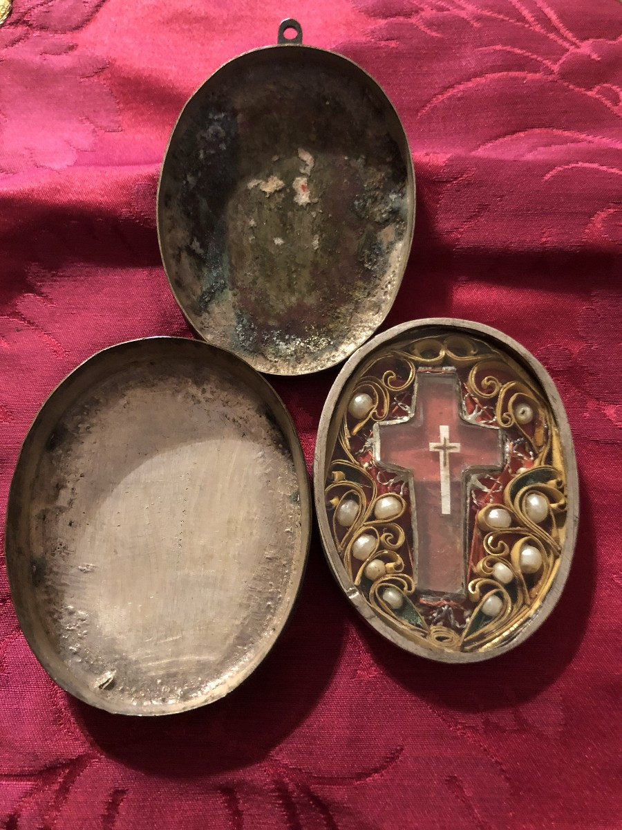 RELIQUIARIO DELLA S.CROCE IN ARGENTO ENTRO CUSTODIA DI OTTONE -photo-1