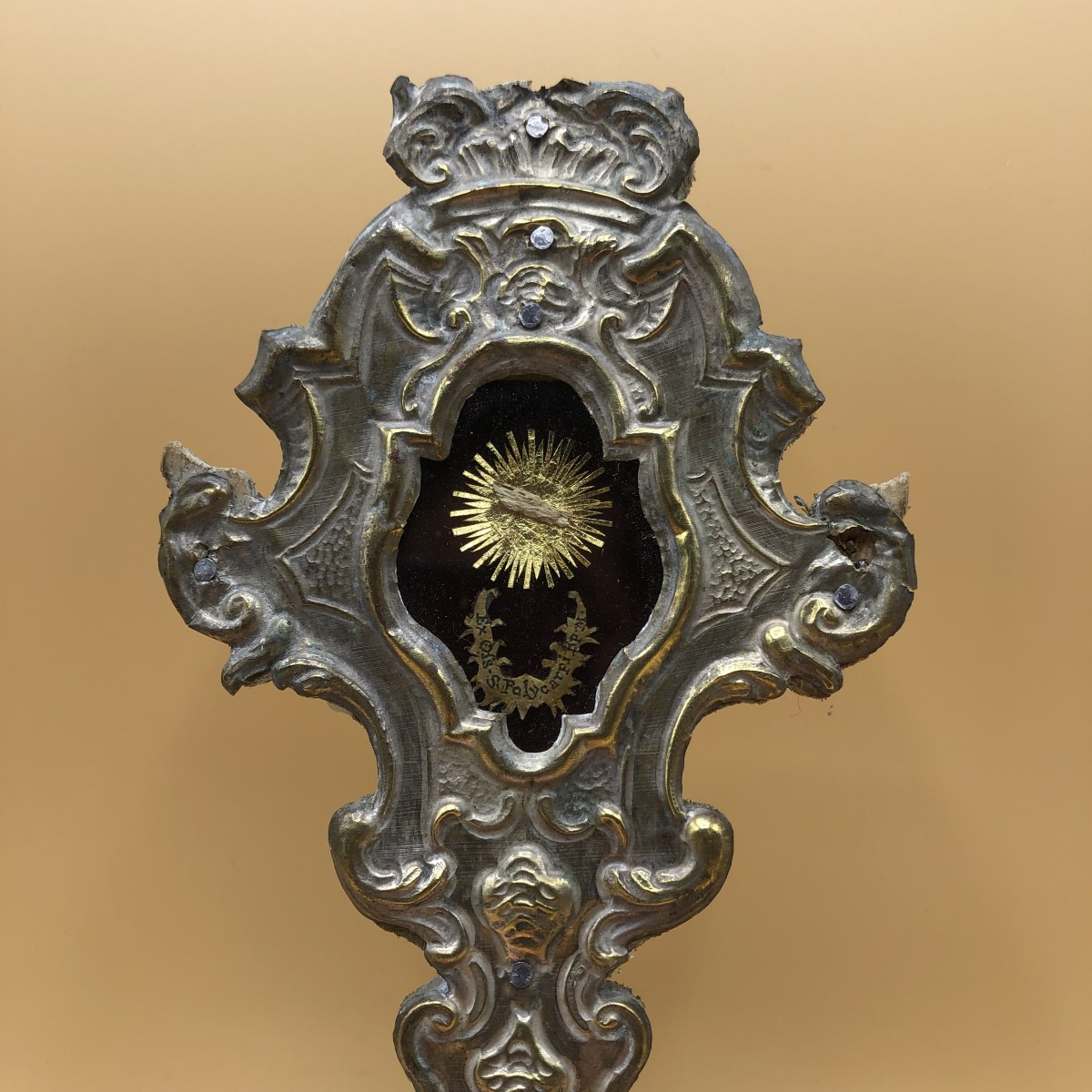 RELIQUIARIO DI SAN POLICARPO VESCOVO E MARTIRE OGGETTO DEL SEC. XVIII° IN METALLO ARGENTATO-photo-2