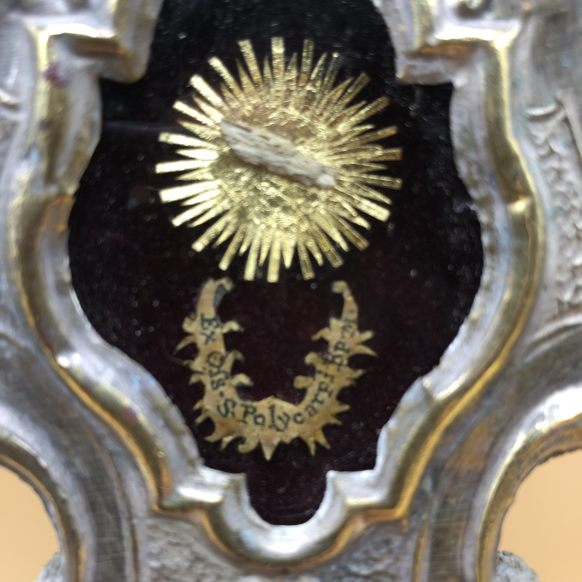 RELIQUIARIO DI SAN POLICARPO VESCOVO E MARTIRE OGGETTO DEL SEC. XVIII° IN METALLO ARGENTATO-photo-4