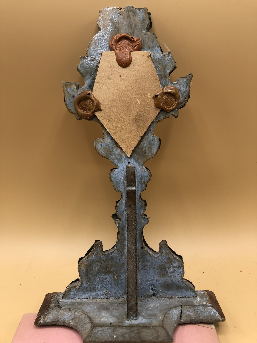 RELIQUIARIO DI SAN POLICARPO VESCOVO E MARTIRE OGGETTO DEL SEC. XVIII° IN METALLO ARGENTATO-photo-1