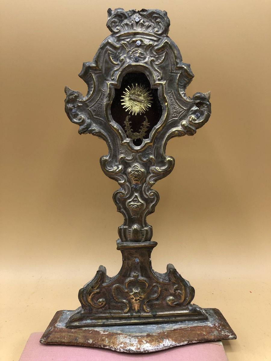 RELIQUIARIO DI SAN POLICARPO VESCOVO E MARTIRE OGGETTO DEL SEC. XVIII° IN METALLO ARGENTATO