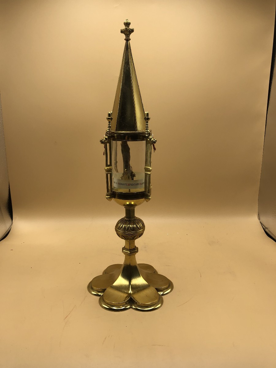 RELIQUIARIO DI S.IGNAZIO VESCOVO E MARTIRE OGGETTO DEL SECOLO XIX° IN STILE GOTICO 
