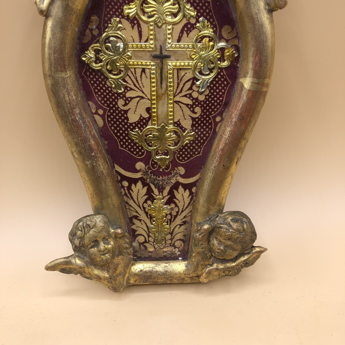 RELIQUIARIO DELLA SANTA CROCE IN LEGNO INTAGLIATO E DORATO A FOGLIA D'ORO -photo-4