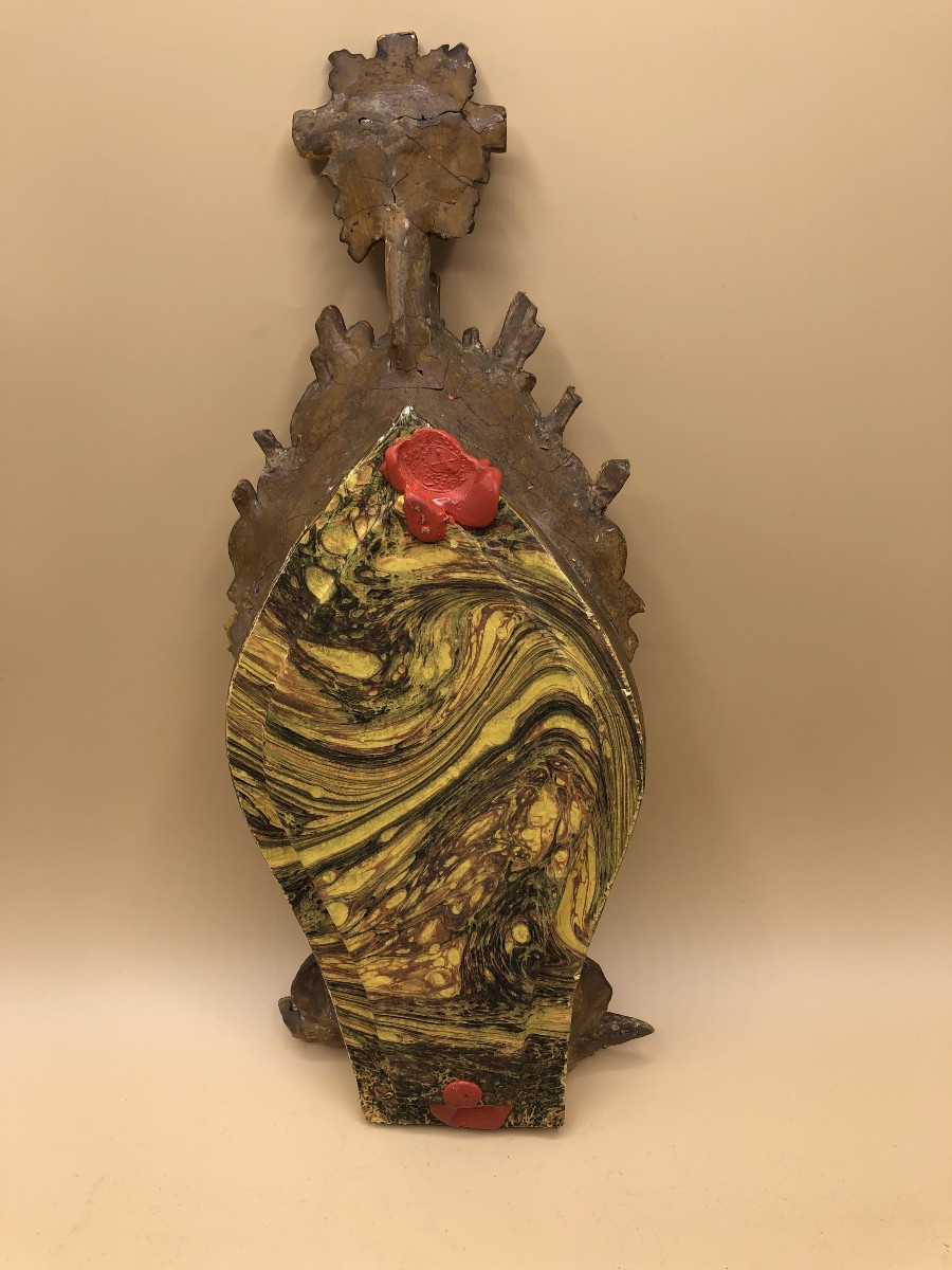 RELIQUIARIO DELLA SANTA CROCE IN LEGNO INTAGLIATO E DORATO A FOGLIA D'ORO -photo-2