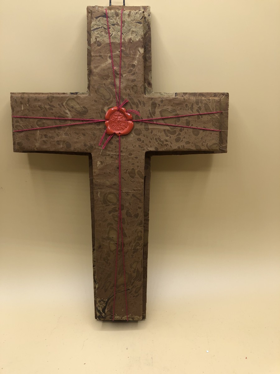 RELIQUIARIO STAUROTECA DELLA SANTA CROCE IN LEGNO INTAGLIATO E DORATO A FOGLIA D'ORO-photo-5