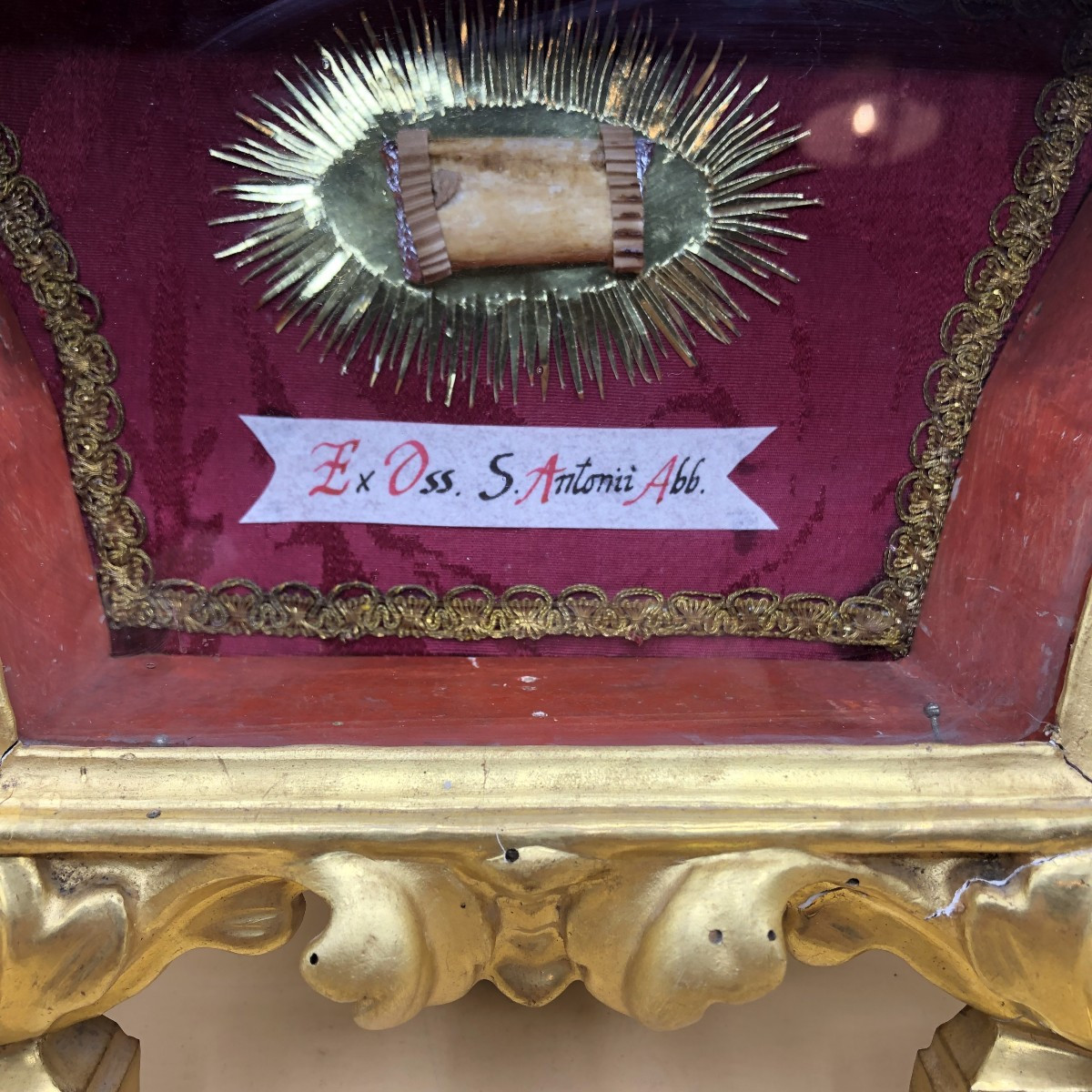 Reliquiario di S.Antonio Abate sec.XVIII° bellissimo oggetto in legno intagliato e dorato -photo-2