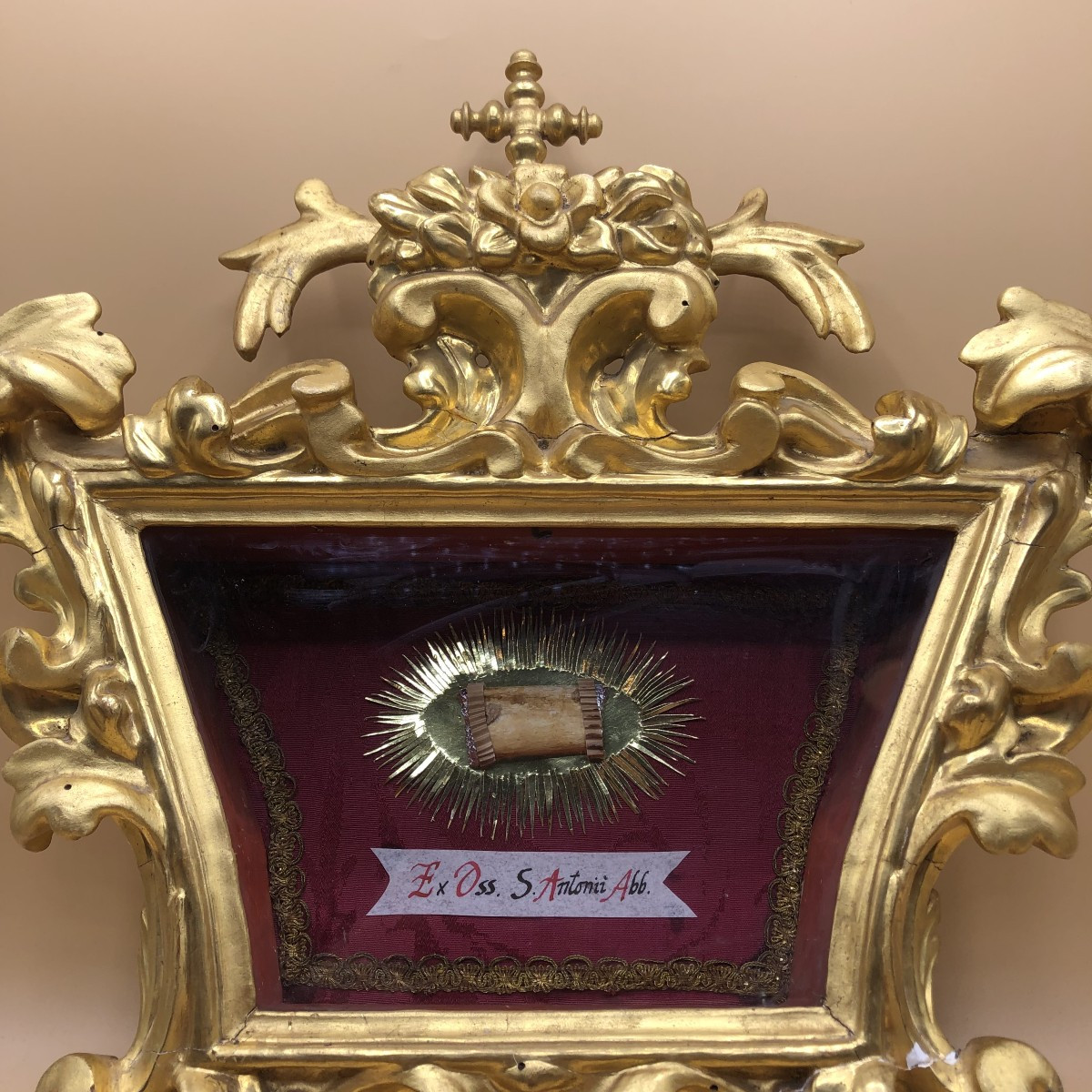 Reliquiario di S.Antonio Abate sec.XVIII° bellissimo oggetto in legno intagliato e dorato -photo-1