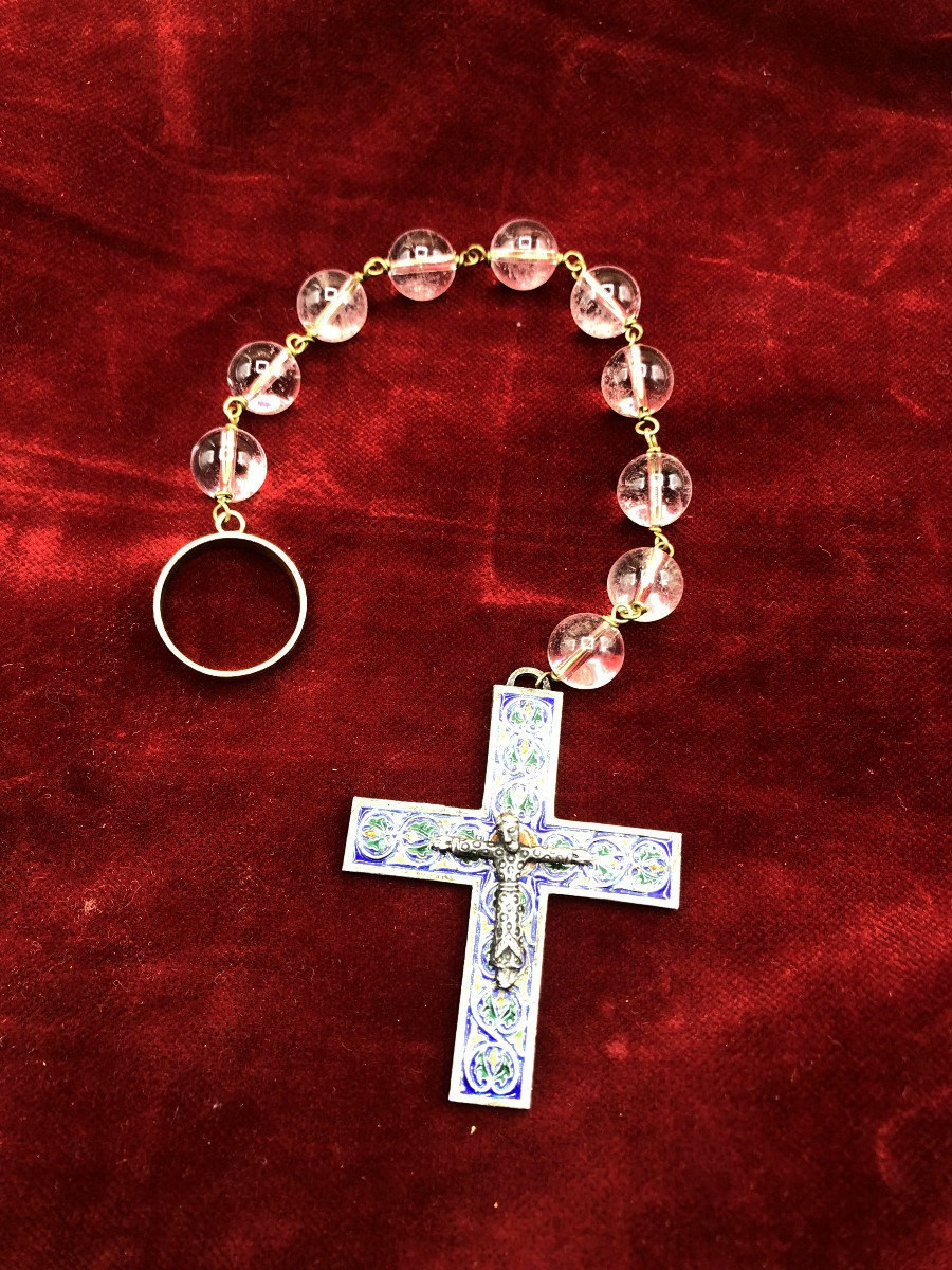 Rosario a dieci poste in cristallo con montatura in argento con suo Crocifisso smaltato 