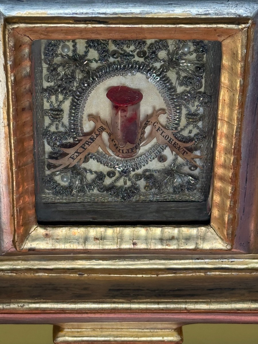 Reliquiario dei precordi di San Filippo Neri oggetto intagliato dorato e argentato -photo-3