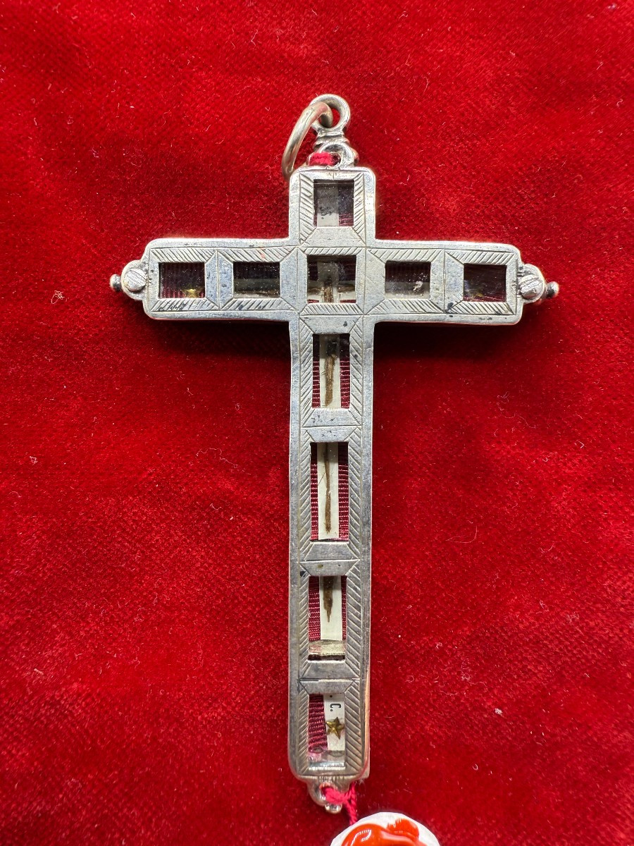 Croce stauroteca in argento massiccio con reliquia della S.Croce oggetto del XVII°sec.  -photo-2