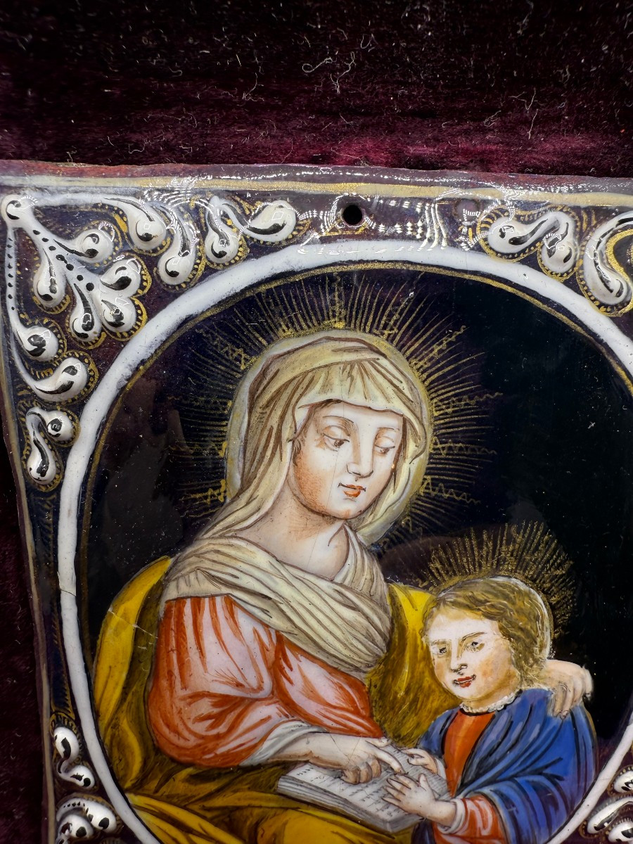 Smalto limoges secolo XVII raffigurante S.Anna e Maria Bambina-photo-2
