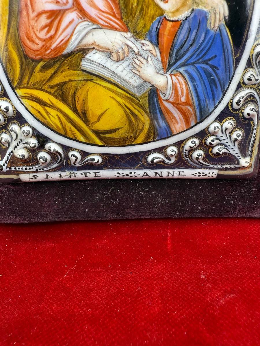 Smalto limoges secolo XVII raffigurante S.Anna e Maria Bambina-photo-3