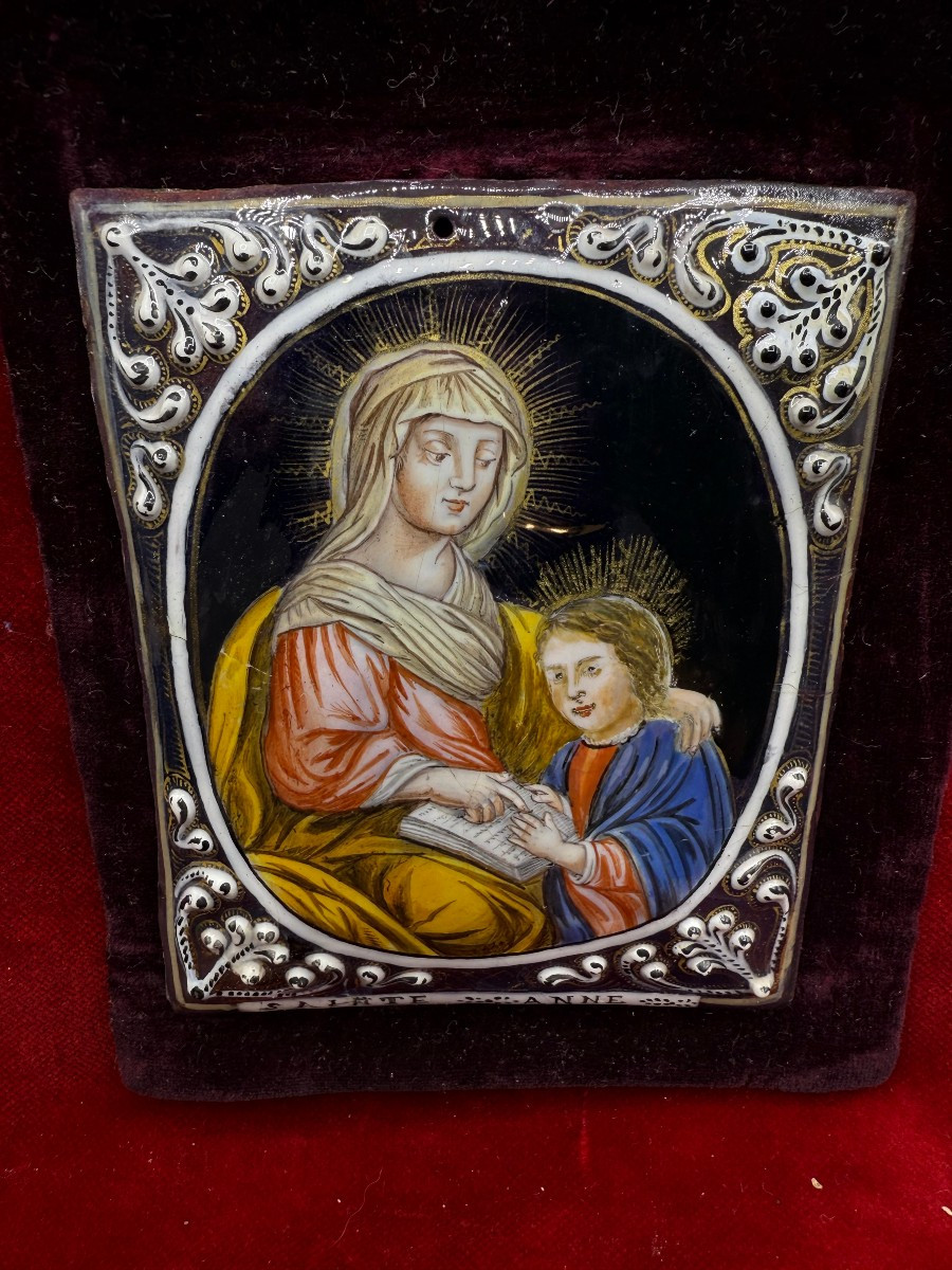 Smalto limoges secolo XVII raffigurante S.Anna e Maria Bambina