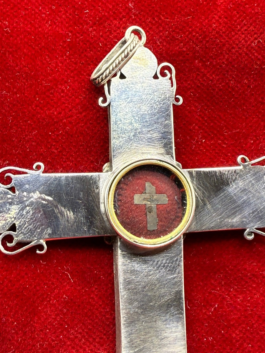Croce pettorale reliquiario in argento con mosaico  e reliquia della S.Croce al suo interno-photo-3