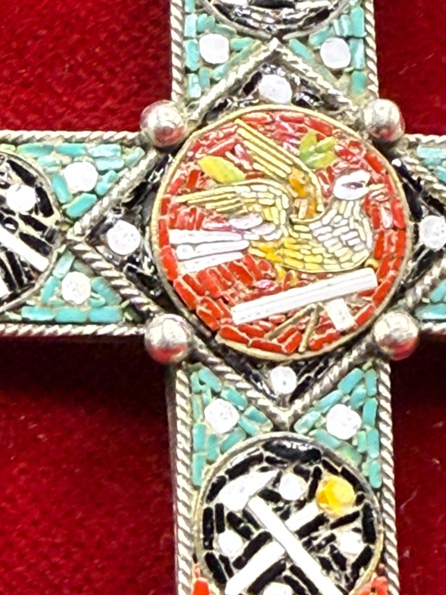 Croce pettorale reliquiario in argento con mosaico  e reliquia della S.Croce al suo interno-photo-4