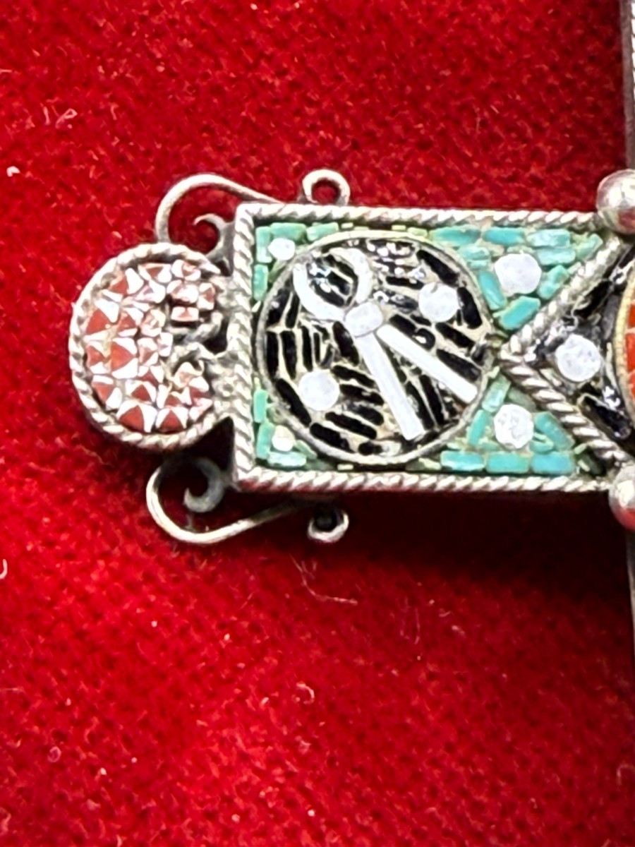 Croce pettorale reliquiario in argento con mosaico  e reliquia della S.Croce al suo interno-photo-1