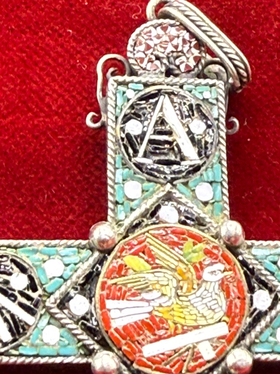 Croce pettorale reliquiario in argento con mosaico  e reliquia della S.Croce al suo interno-photo-3