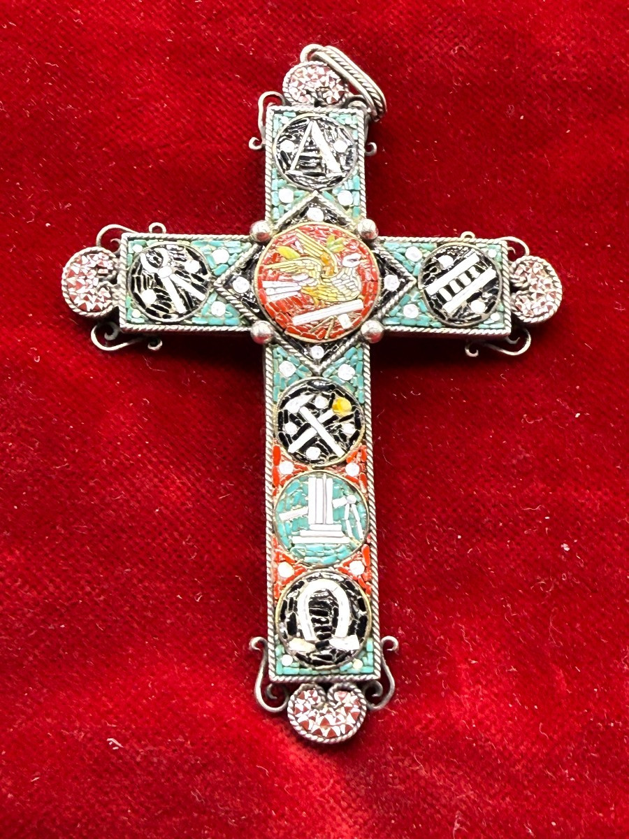 Croce pettorale reliquiario in argento con mosaico  e reliquia della S.Croce al suo interno