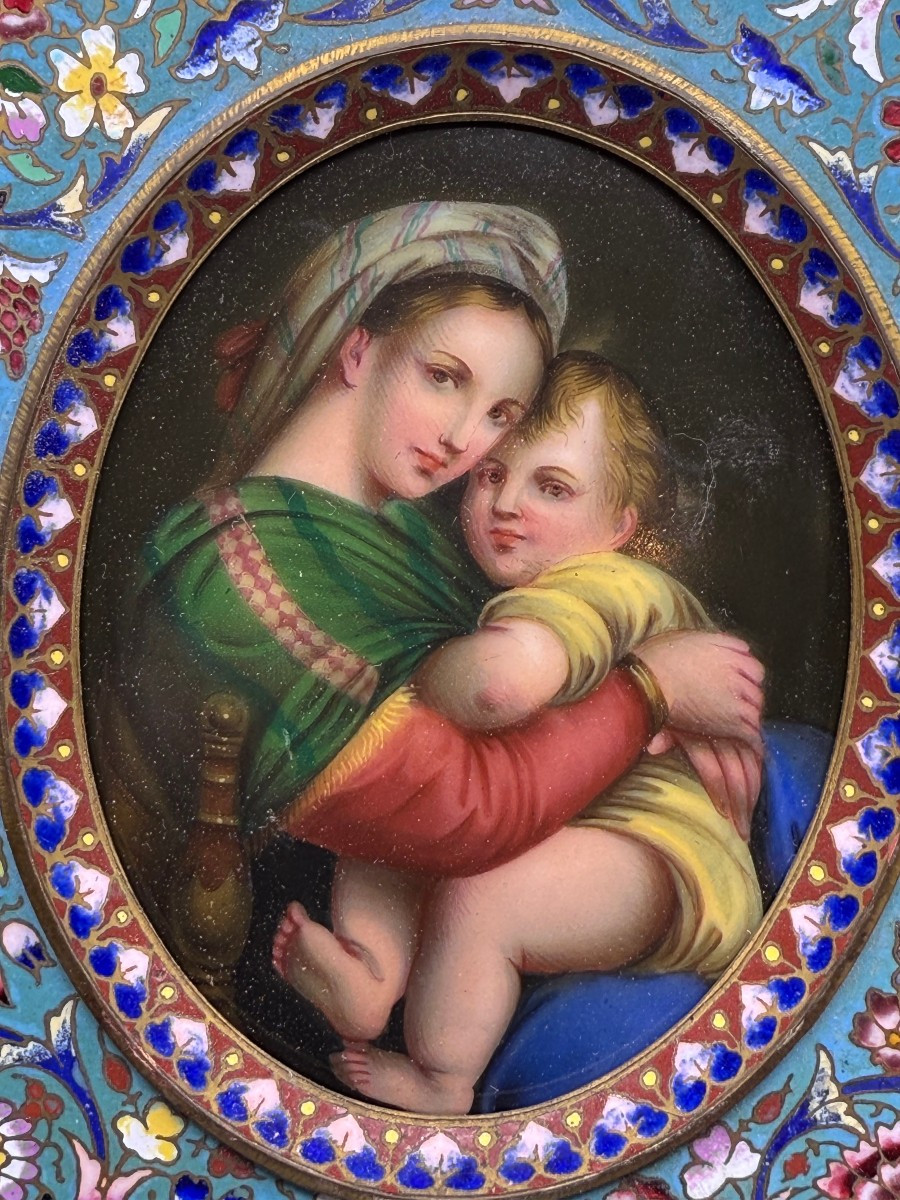 Acquasantiera da parete cloisonnè con miniatura dipinta su porcellana-photo-2