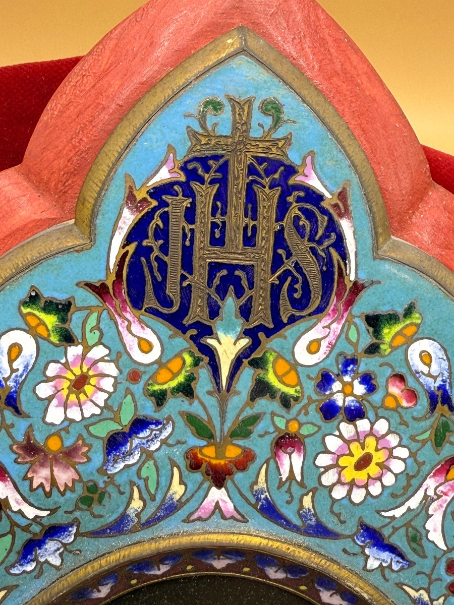 Acquasantiera da parete cloisonnè con miniatura dipinta su porcellana-photo-1