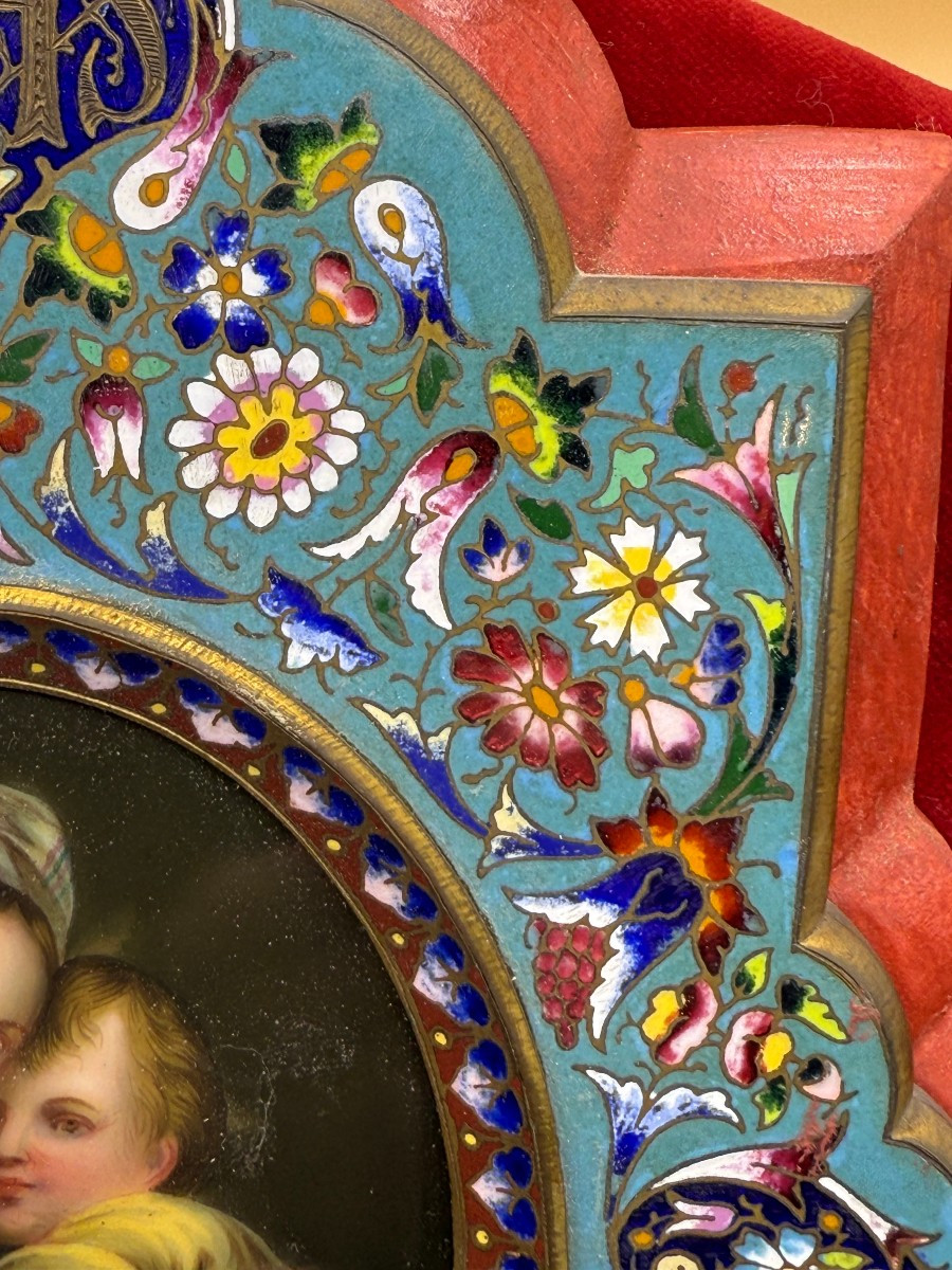 Acquasantiera da parete cloisonnè con miniatura dipinta su porcellana-photo-2