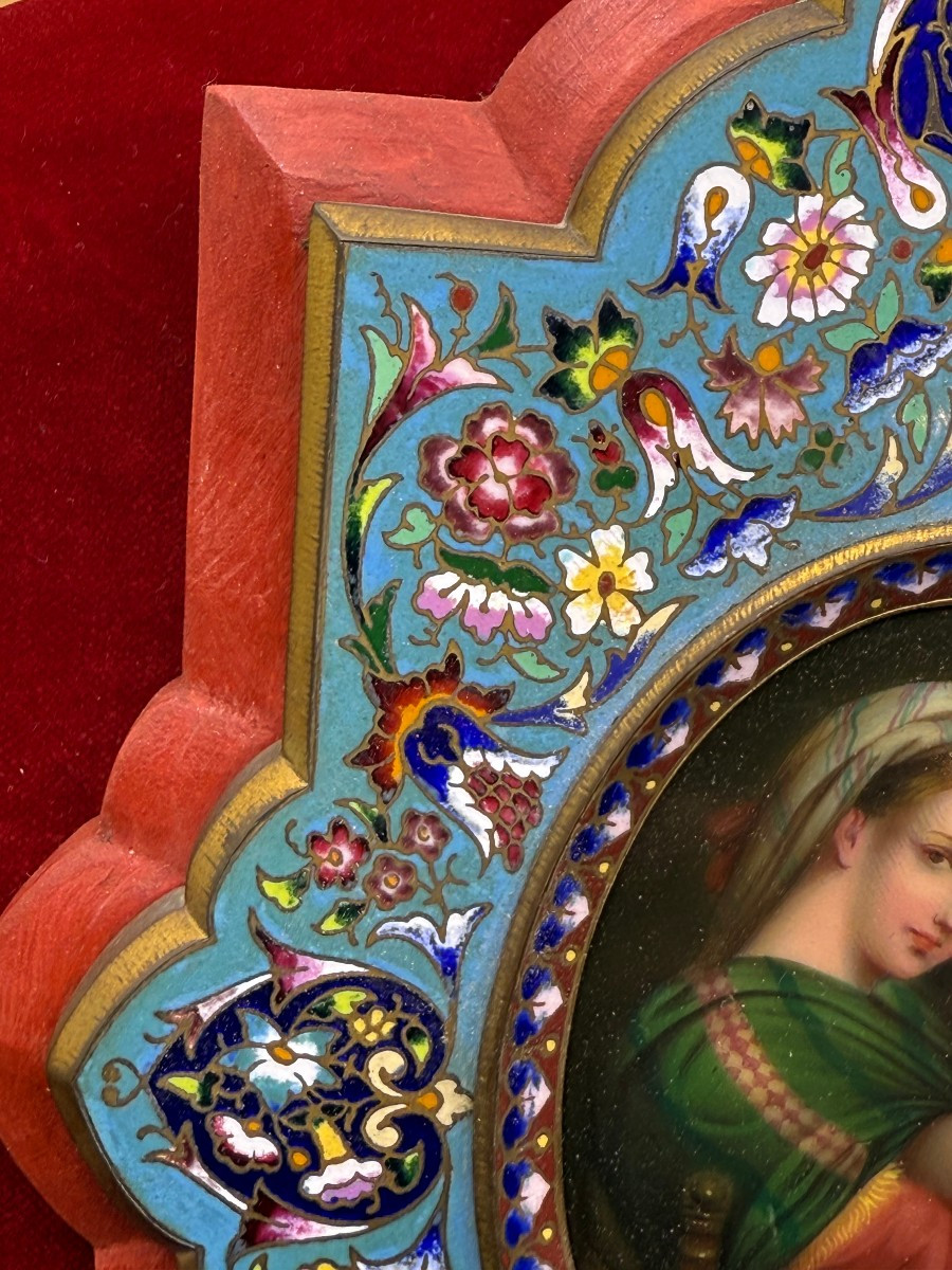 Acquasantiera da parete cloisonnè con miniatura dipinta su porcellana-photo-3
