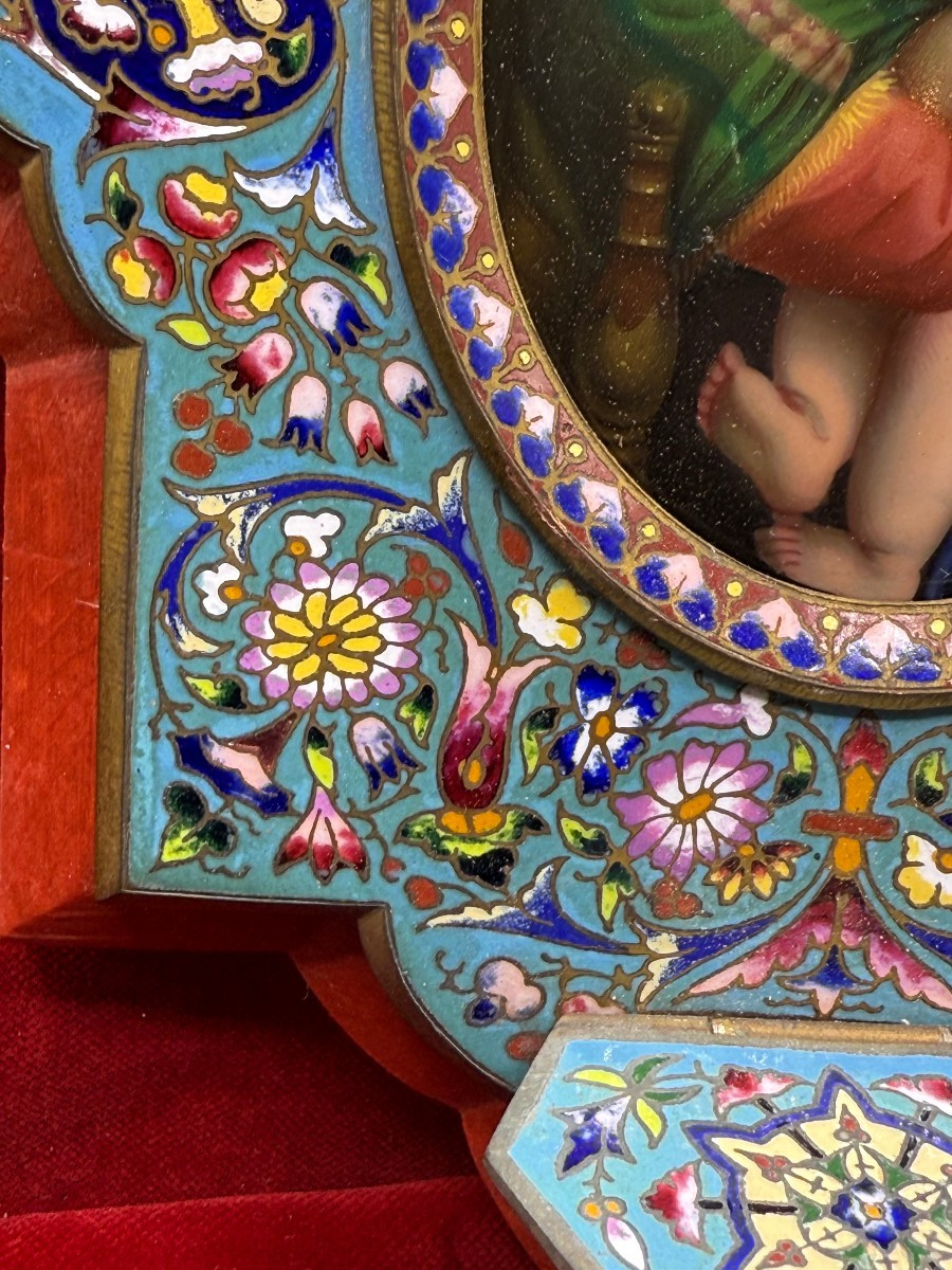Acquasantiera da parete cloisonnè con miniatura dipinta su porcellana-photo-4
