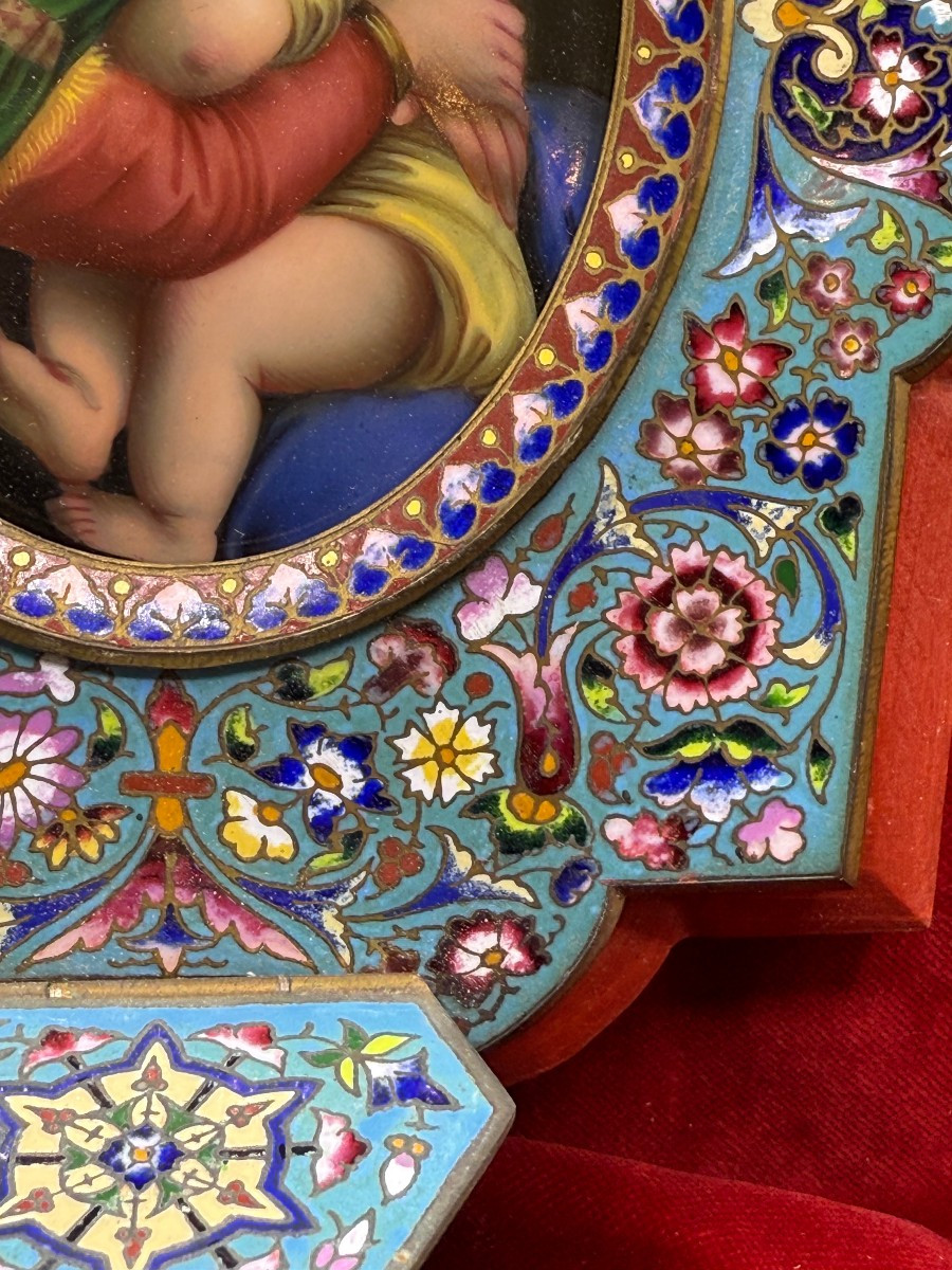 Acquasantiera da parete cloisonnè con miniatura dipinta su porcellana-photo-5