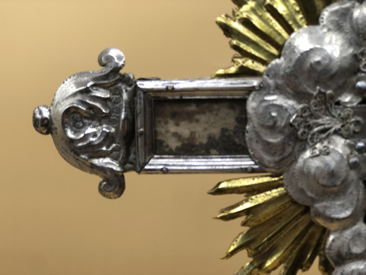 stauroteca del XVIII° secolo in legno ebanizzato con riporti in argento massiccio sbalzato-photo-5