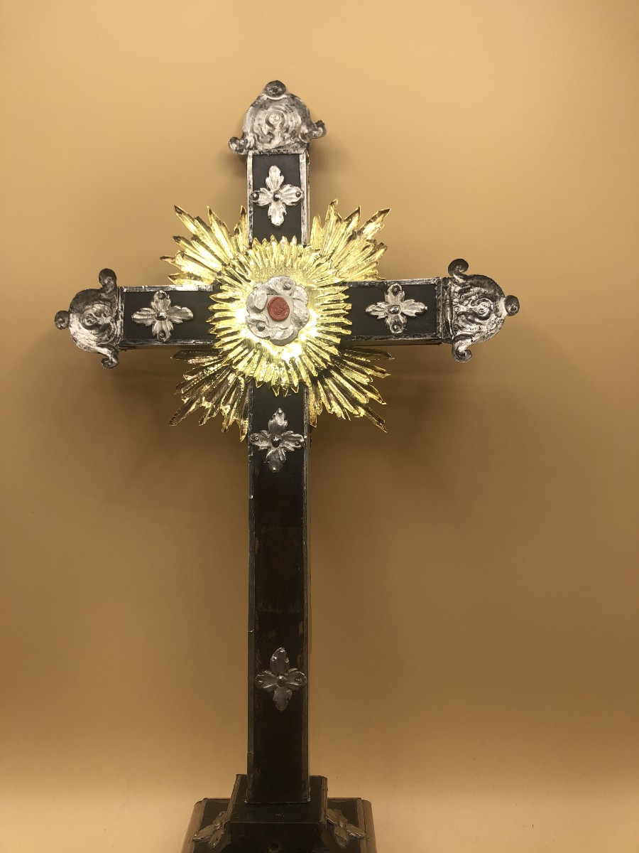 stauroteca del XVIII° secolo in legno ebanizzato con riporti in argento massiccio sbalzato-photo-7