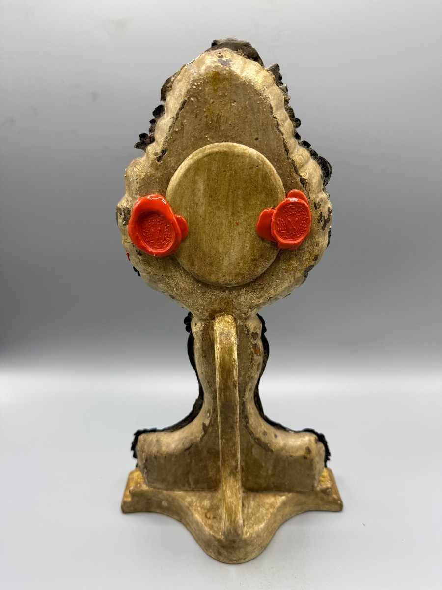 Reliquiario  lamina d'argento sbalzata posta su legno dorato ad oro zecchino  di San Pantaleone-photo-4
